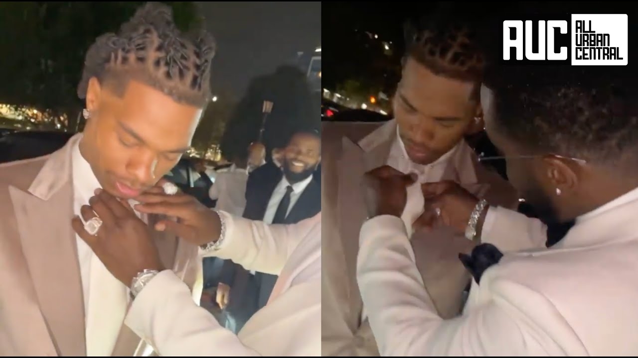 Diddy Helps Lil Baby Make Sure His Tie Is On Correct At QC Pierre Birthday Party