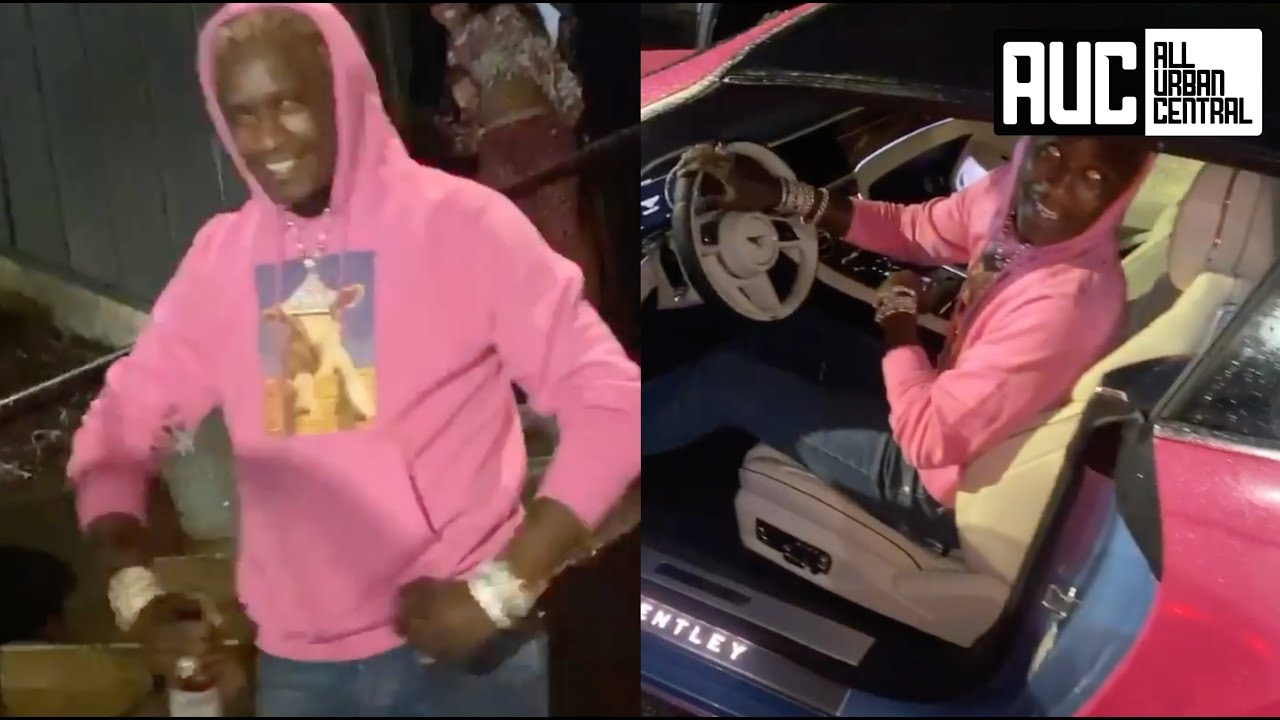 Young Thug Throws His Drink After Gunna Gives Him A Pink Bentley For Birthday Gift