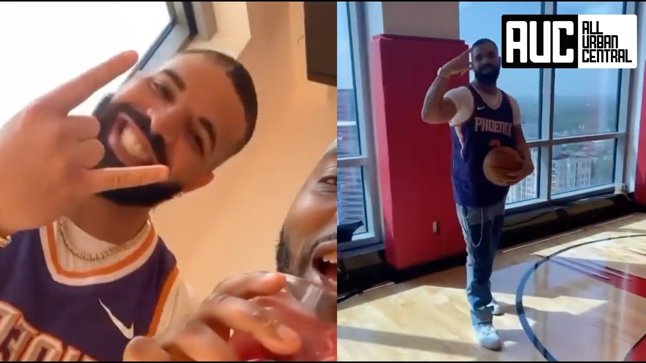 Drake Celebrates At James Harden House In Houston Shooting Hoops For CLB Album Release