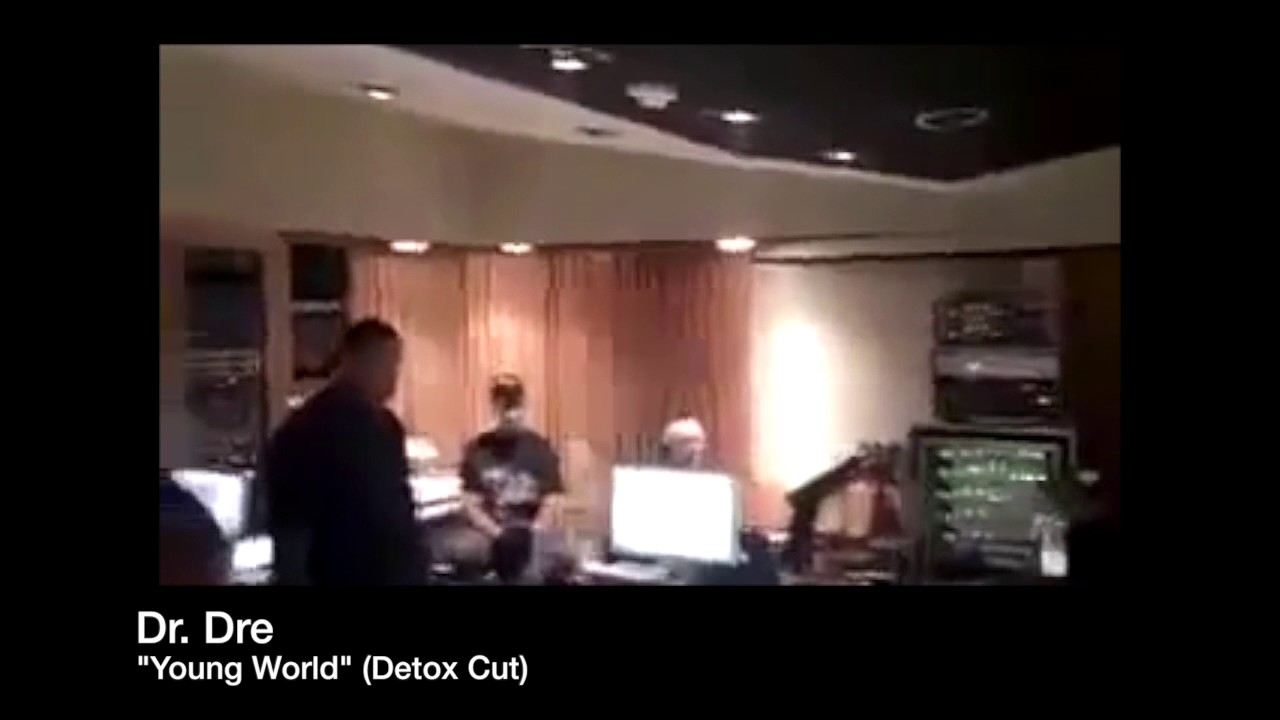 Dr. Dre plays Detox record "Young World" in the studio