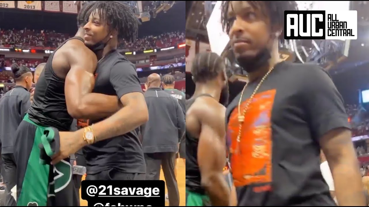 21 Savage Gets Emotional After Jaylen Brown Gives Him His Jersey After Celtics Game