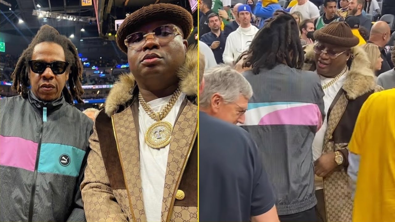 Jay Z Talking To E-40 After The Celtics Win Game 1 Against The Warriors In The NBA Finals