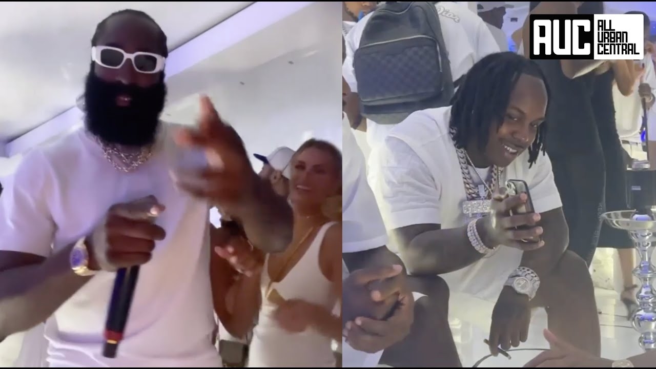 EST Gee Travis Scott Pull Up On James Harden's All White Yacht Party