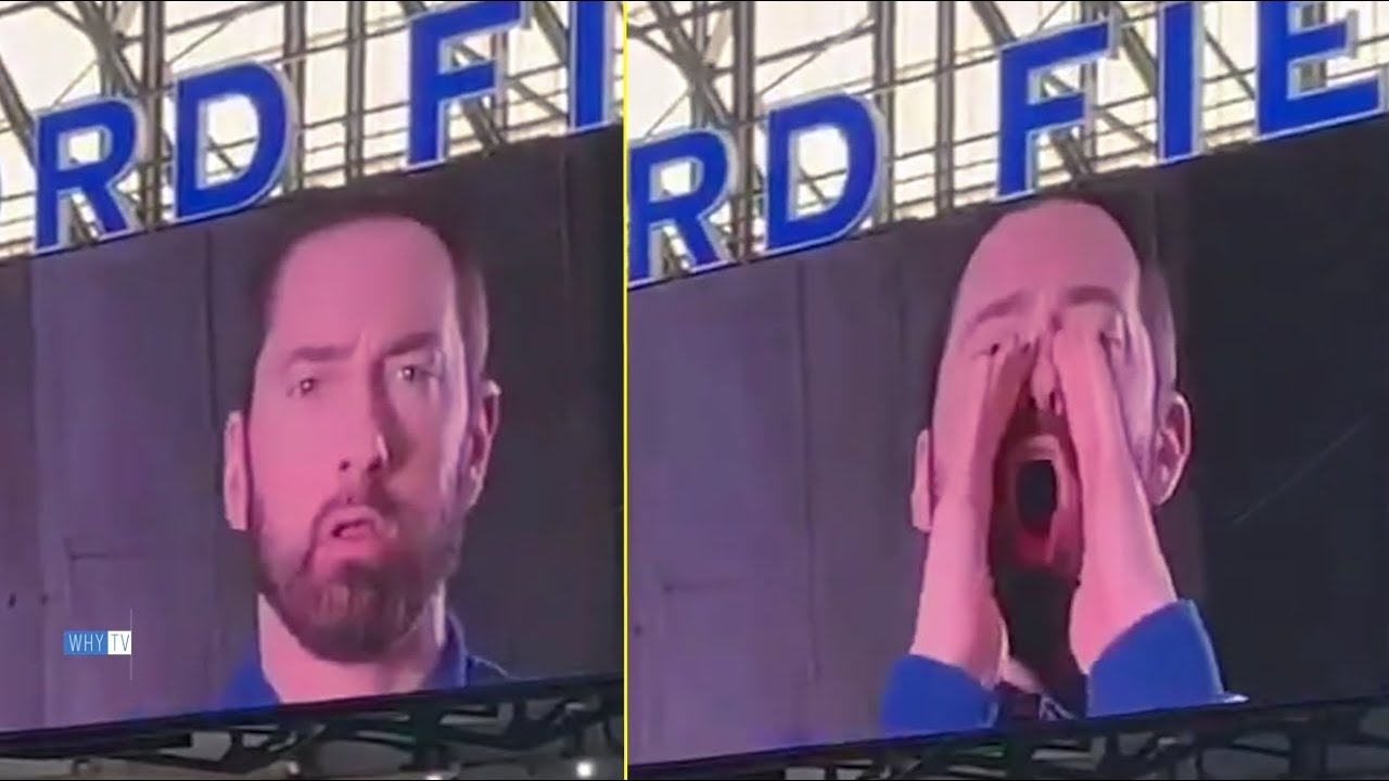 Eminem Hyping The Crowd Up At Detroit Lions Game 'Detroit Stand Up And Let's Go'