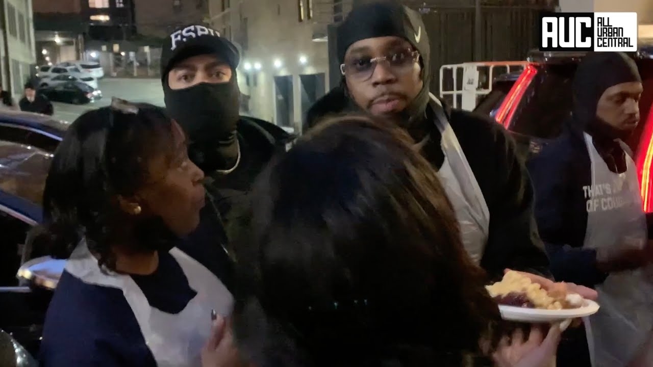 Fivio Foreign Wears All His Jewelry While Giving Out Hot Plates In The Hood On Thanksgiving