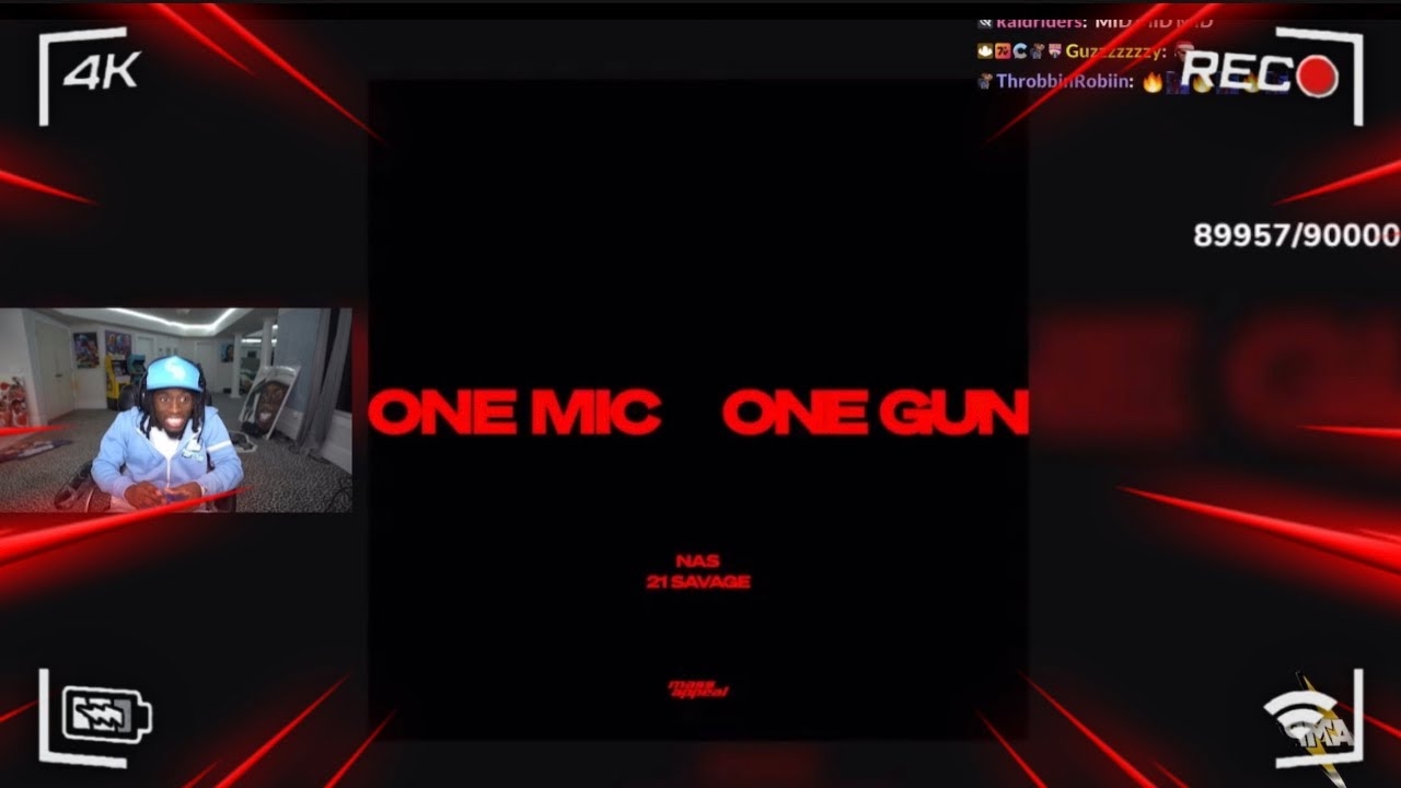 Kai Cenat Reacts To Nas ft. 21 savage-one mic. One Gun Official Audio