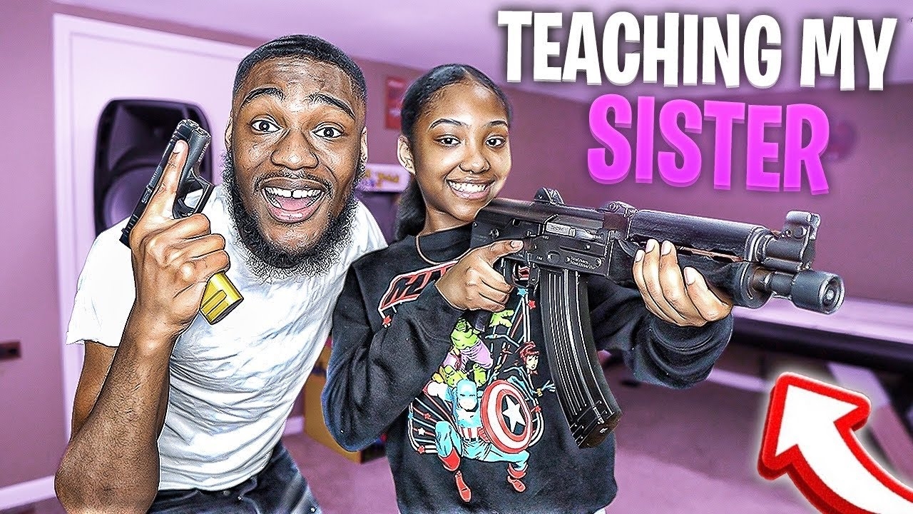 BruhmanTv Teaching His LITTLE SISTER How To Use A GUN!!! (INSANE)