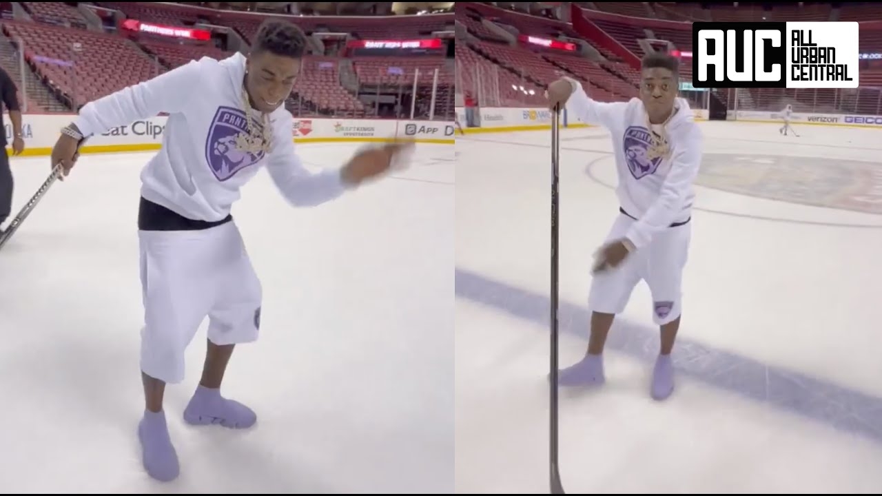 Kodak Black Shows His Hockey Skills At Florida Panthers NHL Game