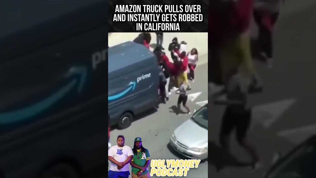 Amazon truck pulls over and instantly gets robbed in California