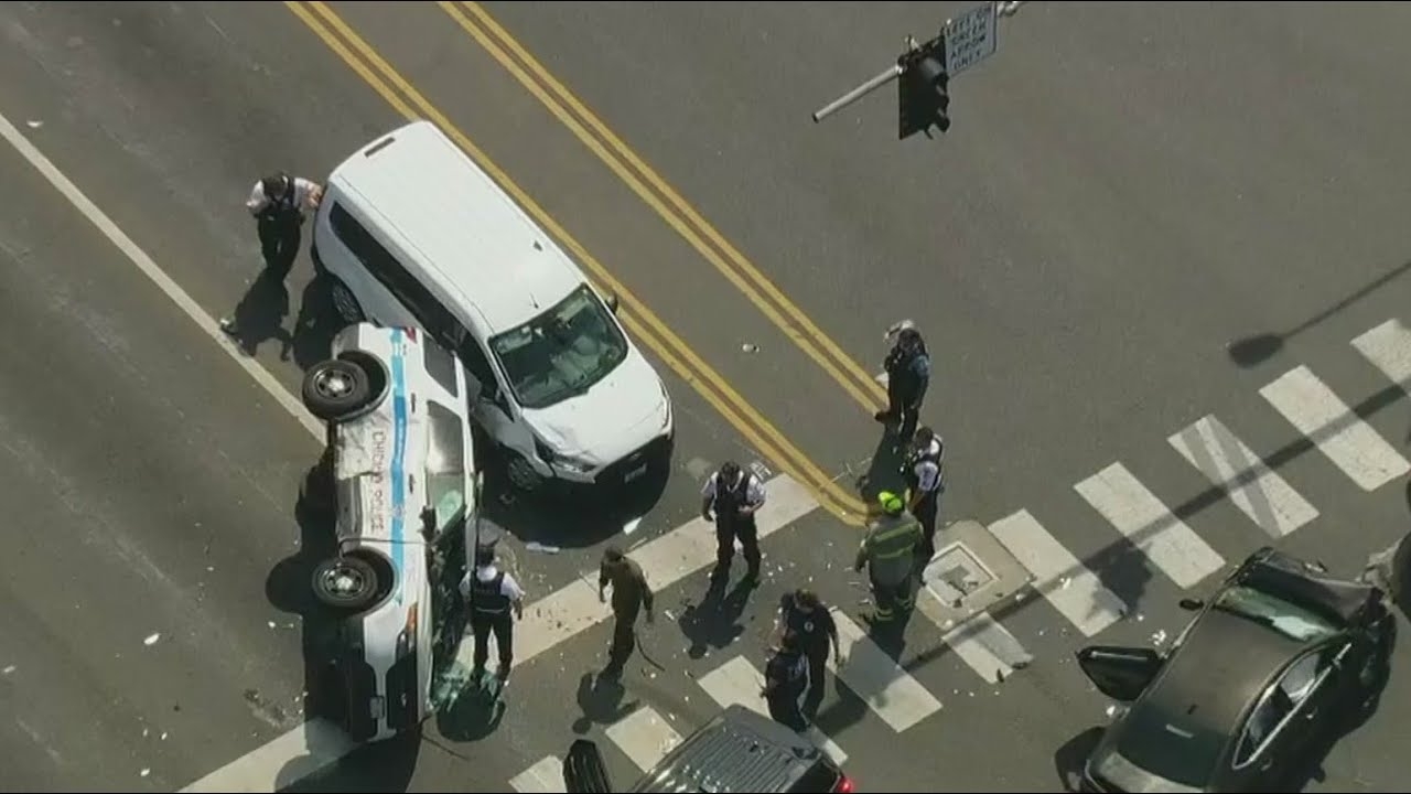 CPD car flipped on its side after crash in Oak Park