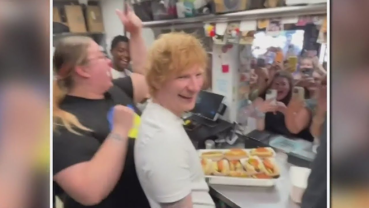 Ed Sheeran serves Chicago hotdogs