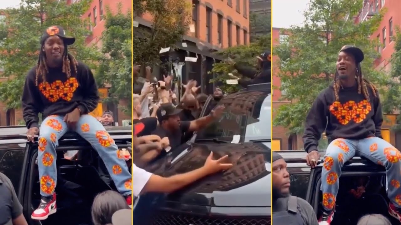 Offset Throwing $100 Bills In The Streets Of NYC And Showing Big Love To His Fans