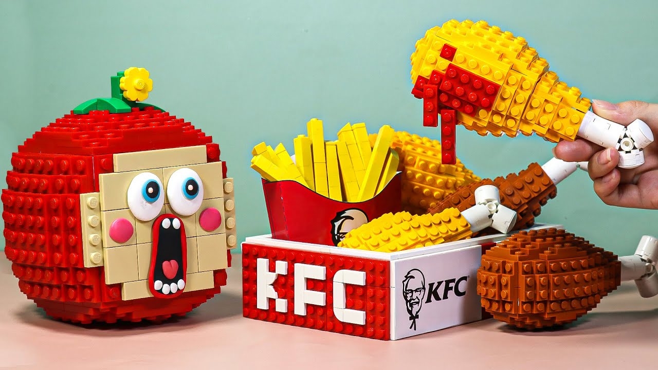 Lego Mukbang KFC Chicken Fast Food With COCOMELON | Bricks World Stop Motion Cooking Asmr