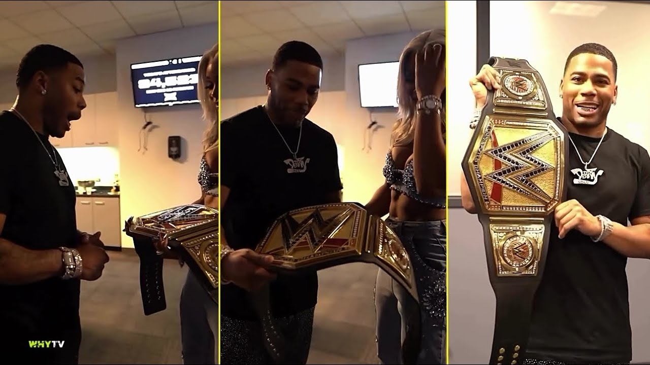 Nelly Gets Presented With The WWE Belt After His Halftiem Show Today