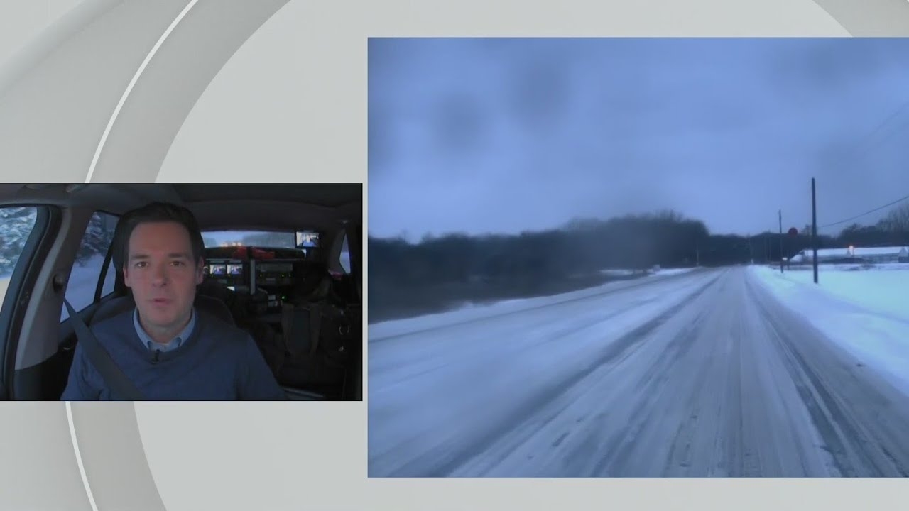 A view of the snow-filled roads in Indiana from the CBS 2 Mobile Weather Lab