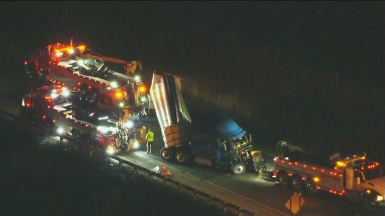 Crews clean up after semi truck crash on I-80 southwest of Chicago