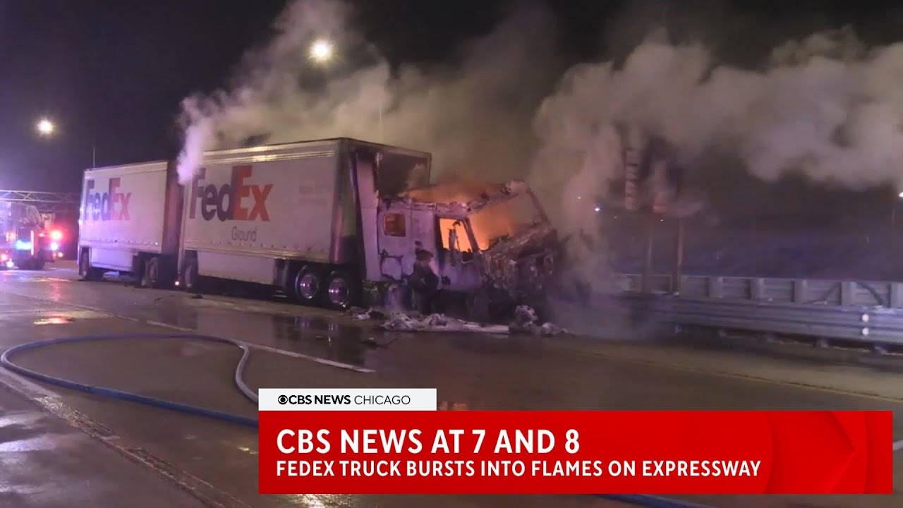 CBS News Chicago: FedEx truck engulfed in flames shuts down part of major expressway overnight