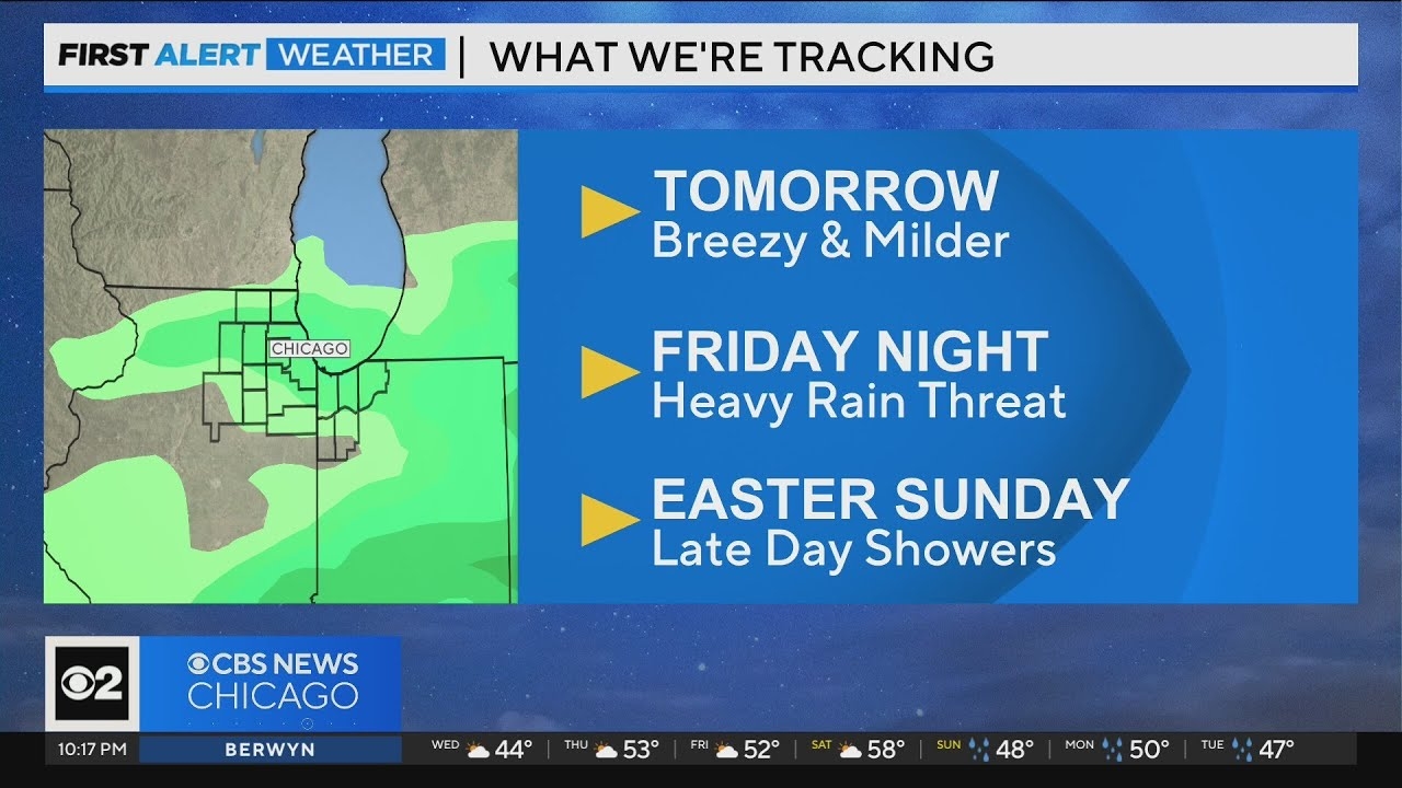 Breezy and milder in Chicago Thursday, heavy rain threat Friday night