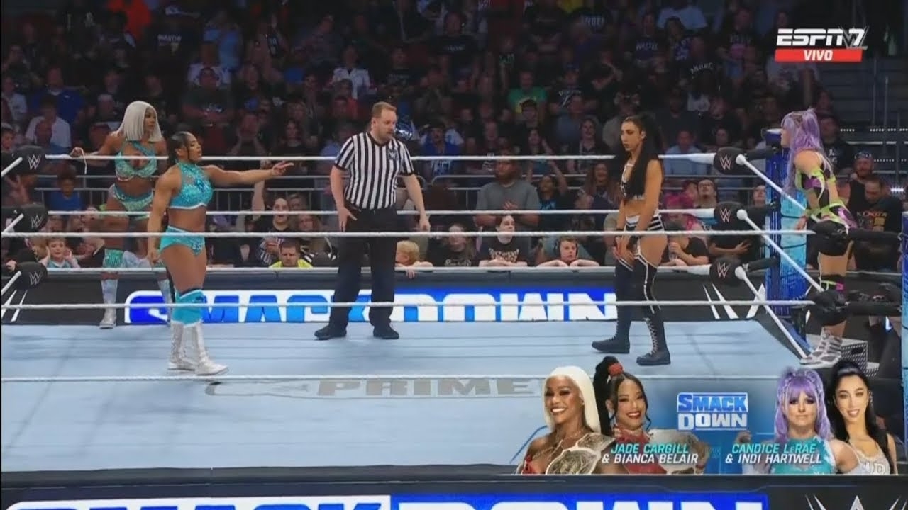 Jade Cargill & Bianca Belair Vs Candice LeRae & Indi Hartwell Parte 1 - Smackdown 07/06/2024 Espaol