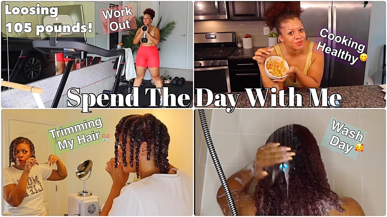 A Routine That Helped Me Lose 105 lbs  Wash Day  Trimming My Natural Hair  With My Babies