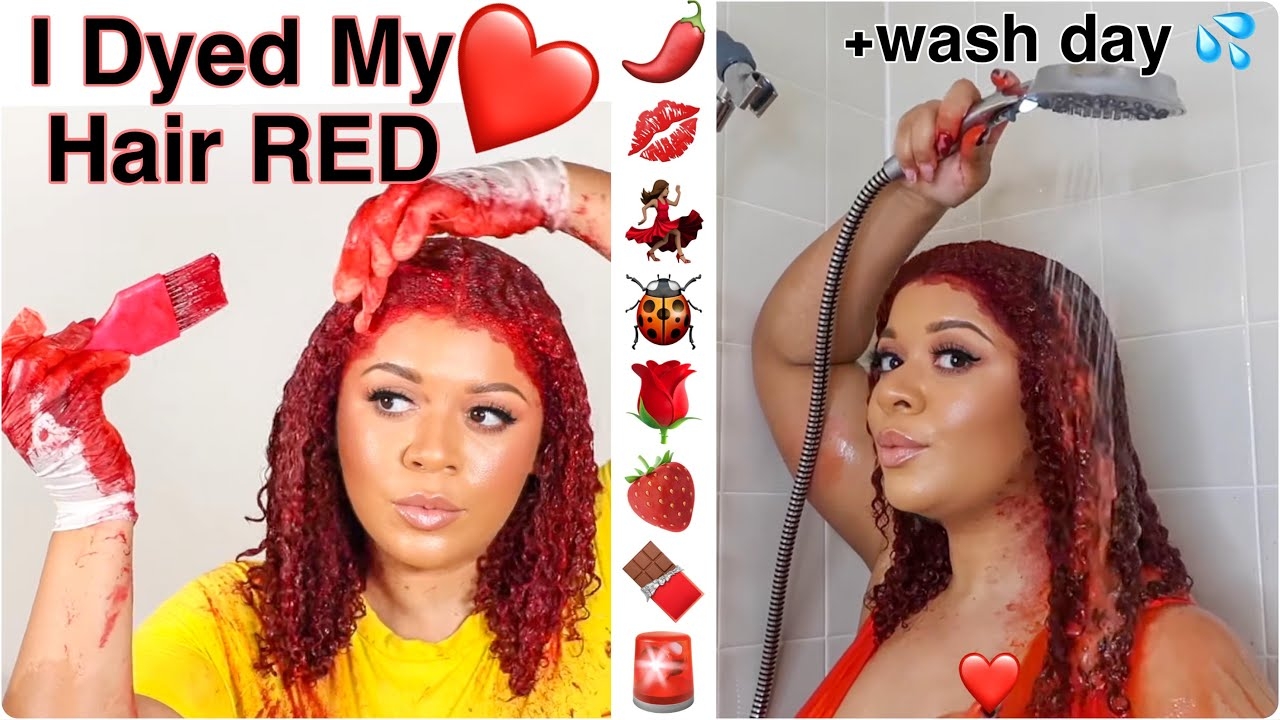 I Dyed My Hair RED  My Hair Dying Process and Wash Day Routine