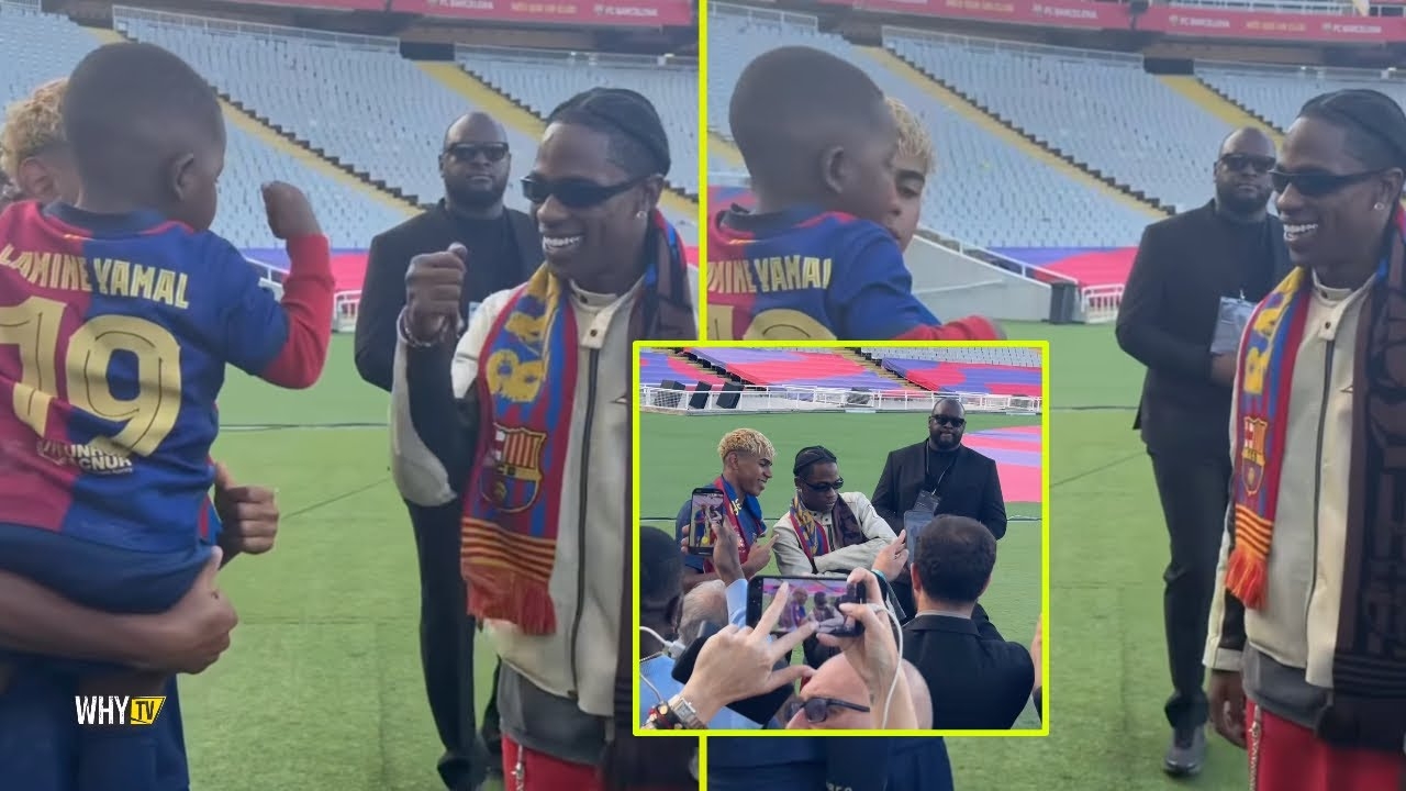 Travis Scott Linked Up With Lamine Yamall And His Son In Spain After FC Barcelona Game