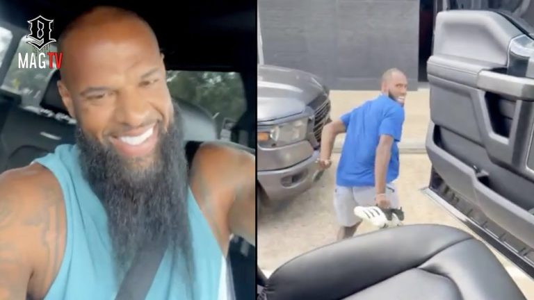 Slim Thug Scares The Sh1t Out Of Son Junior Wit New Train Horn Installed On His Truck! 