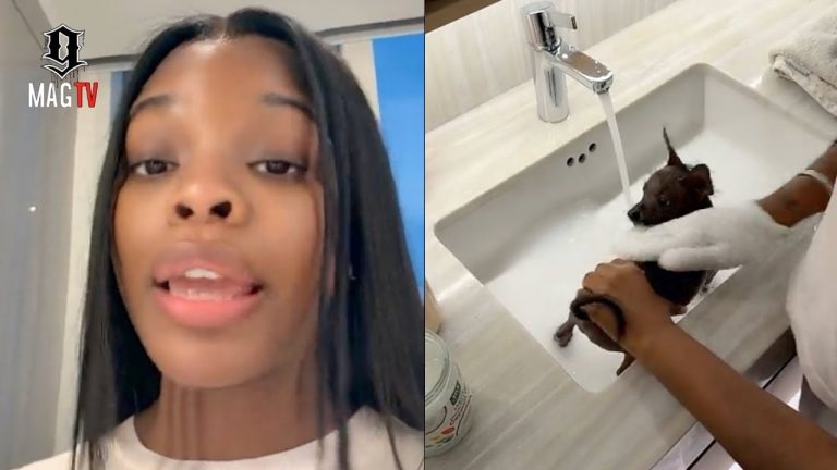 City Girls "JT" Gives Dog Skrilla His 1st Bath! 