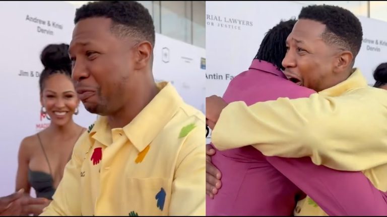 Jonathan Majors Hold Back Tears After Meeting Michael Irving On Red Carpet With Maegan Good