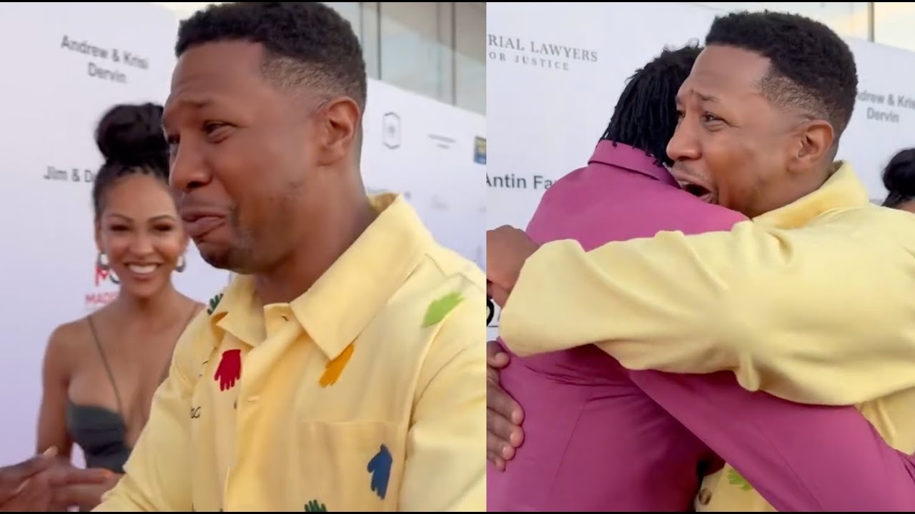 Jonathan Majors Hold Back Tears After Meeting Michael Irving On Red Carpet With Maegan Good