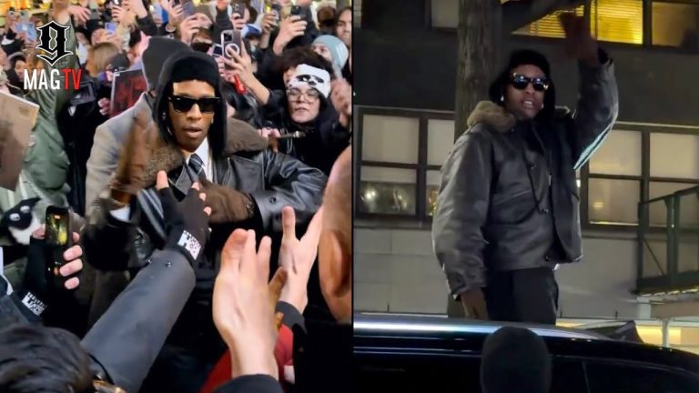 ASAP Rocky Pulls Up To His "Don't Be Dumb" Pop Up Shop To A Frenzied Crowd! 