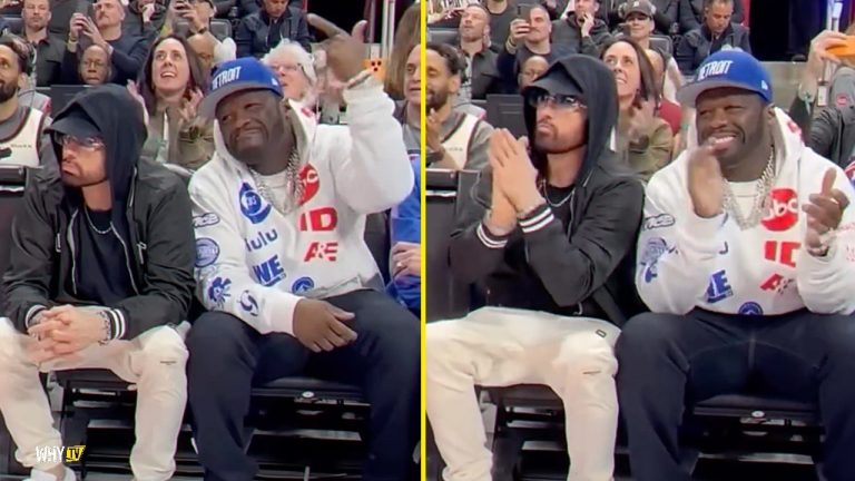 Eminem And 50 Cent Show Up Together Courtside For Detroit Pistons vs The Cleveland Cavaliers