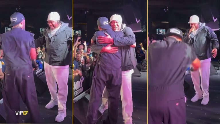 Redman Gives His Flowers To Krs One And Bows His Head Down To Him During The Show Last Night