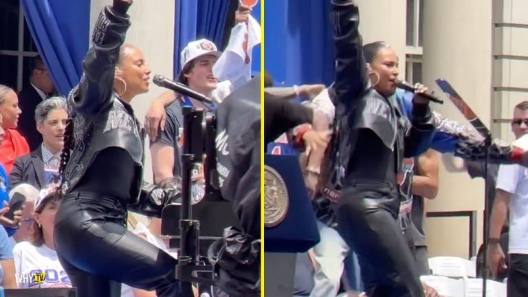Alicia Keys Performing 'Empire State Of Mind' At The Knicks Championship Celebration 'Crowd Is Wild'